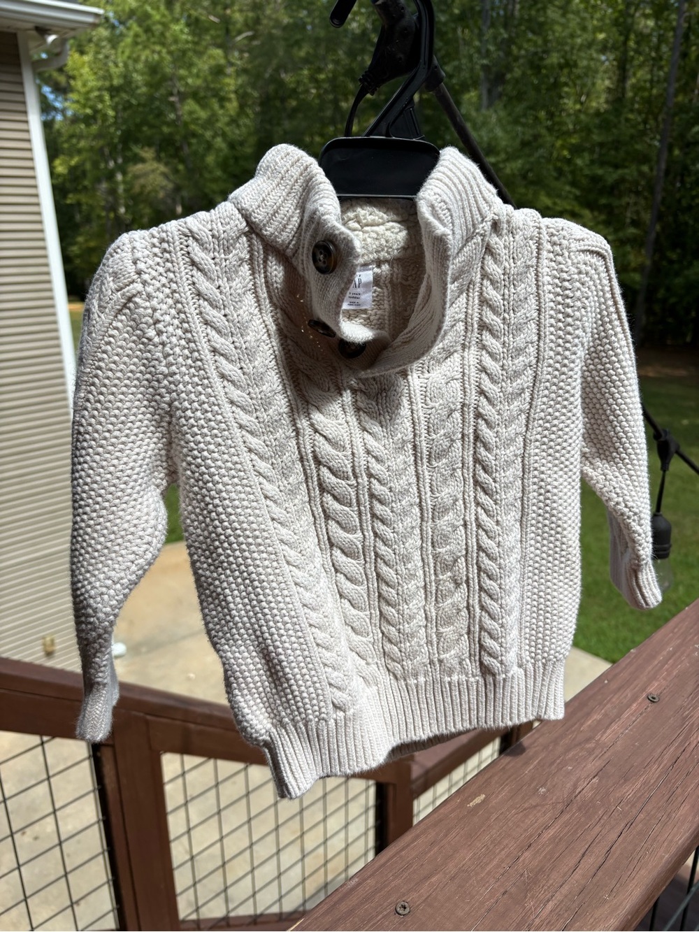 GAP Cream Cable Knit Sweater with Buttoned Funnel Neck